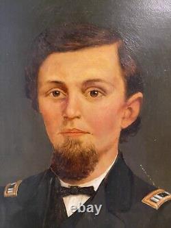 Pair Civil War Oil Portraits Union Captain & Wife ID'D Original Oval Gilt Frames