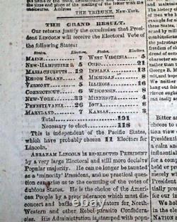 President Abraham Lincoln Election Victory 1st Report 1864 Civil War Newspaper