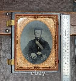 Quarter Plate Tinted Tintype Civil War Young Freckled Face Soldier Half Case