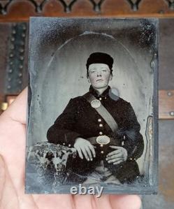 Quarter Plate Tinted Tintype Civil War Young Freckled Face Soldier Half Case Quarter Plate Tinted Tintype Civil War Young Freckled Face Soldier Half Case