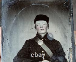 Quarter Plate Tinted Tintype Civil War Young Freckled Face Soldier Half Case