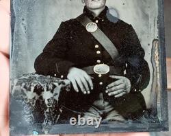 Quarter Plate Tinted Tintype Civil War Young Freckled Face Soldier Half Case