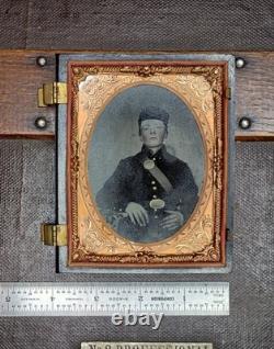 Quarter Plate Tinted Tintype Civil War Young Freckled Face Soldier Half Case