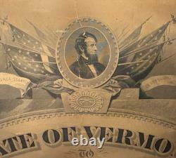 RARE 1871 Vermont Civil War Testimonial-Signed Gov John Stewart & William Wells