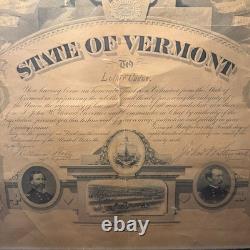 RARE 1871 Vermont Civil War Testimonial-Signed Gov John Stewart & William Wells