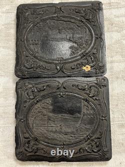 RARE 1/6 PLATE Gutta Percha CASE CIVIL WAR USS MONITORIRON WARSHIP - 9047