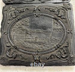 RARE 1/6 PLATE Gutta Percha CASE CIVIL WAR USS MONITORIRON WARSHIP - 9047