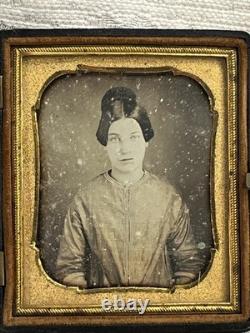 RARE 1/6 PLATE Gutta Percha CASE CIVIL WAR USS MONITORIRON WARSHIP - 9047