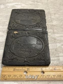 RARE 1/6 PLATE Gutta Percha CASE CIVIL WAR USS MONITORIRON WARSHIP - 9047