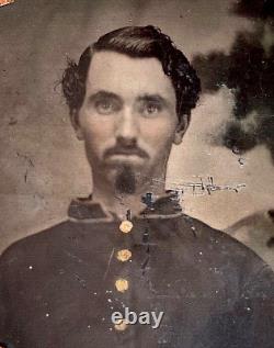 RARE! CIVIL WAR CONFEDERATE REBEL IN UNIFORM HAND TINTED TINTYPE 1/6th PLATE