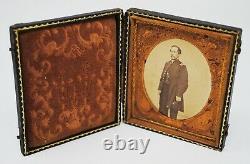 RARE CIVIL WAR SOLDIER PHOTOGRAPH CASE With FLAGS, DRUM & CANNON 1861