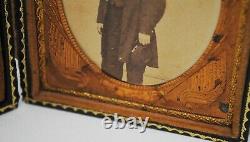 RARE CIVIL WAR SOLDIER PHOTOGRAPH CASE With FLAGS, DRUM & CANNON 1861