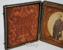 RARE CIVIL WAR SOLDIER PHOTOGRAPH CASE With FLAGS, DRUM & CANNON 1861