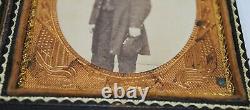 RARE CIVIL WAR SOLDIER PHOTOGRAPH CASE With FLAGS, DRUM & CANNON 1861