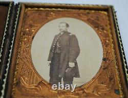 RARE CIVIL WAR SOLDIER PHOTOGRAPH CASE With FLAGS, DRUM & CANNON 1861