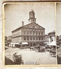 RARE! CIVIL WAR VIEW of QUINCY MARKET FANEUIL HALL BOSTON MASS STEREOVIEW PHOTO