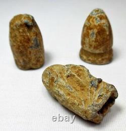 RARE MID-19TH C ANT EXCAVATED 3 UNION ARMY CIVIL WAR LEAD BULLETS WithTEETH MARKS