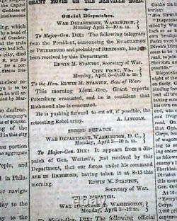 RICHMOND Virginia FALLS with Heraldic Eagle Print 1865 Civil War Ending Newspaper