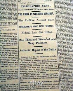 Rare 1861 Civil War CONFEDERATE New Orleans / Battle of Carnifex Ferry Newspaper