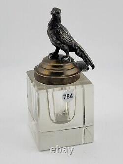 Rare 19th C Victorian Brass Eagle Inkwell W Small Civil War Brass Flag Topper