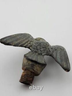 Rare 19th C Victorian Brass Eagle Inkwell W Small Civil War Brass Flag Topper