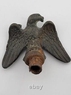 Rare 19th C Victorian Brass Eagle Inkwell W Small Civil War Brass Flag Topper