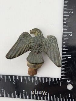 Rare 19th C Victorian Brass Eagle Inkwell W Small Civil War Brass Flag Topper