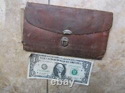 Rare Antique Multi Pocket CIVIL WAR OFFICER'S Wrap Around Leather Wallet, GIFT