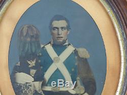 Rare Antique Whole Plate Colorized Tintype Photo of Civil War Officer Marine