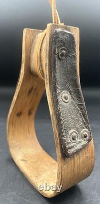Rare Antique Wooden & Leather Stirrup Civil War Era 1860s mid-19th Century