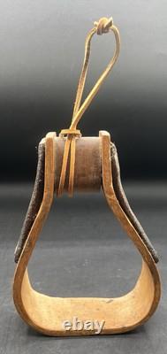 Rare Antique Wooden & Leather Stirrup Civil War Era 1860s mid-19th Century