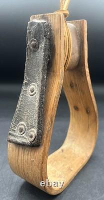 Rare Antique Wooden & Leather Stirrup Civil War Era 1860s mid-19th Century
