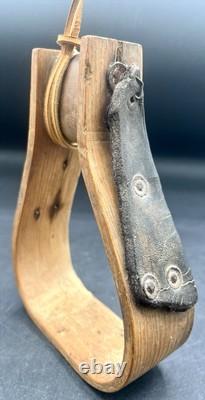 Rare Antique Wooden & Leather Stirrup Civil War Era 1860s mid-19th Century