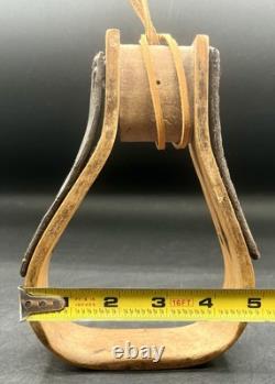 Rare Antique Wooden & Leather Stirrup Civil War Era 1860s mid-19th Century