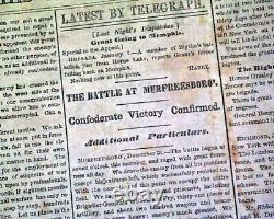 Rare BATTLE OF STONES RIVER Jefferson Davis 1863 CONFEDERATE Civil War Newspaper