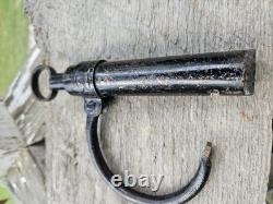 Rare CIVIL War Era Cast Iron Shackle Lock & Cylinder Key / Works Great