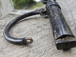 Rare CIVIL War Era Cast Iron Shackle Lock & Cylinder Key / Works Great