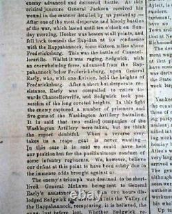 Rare CONFEDERATE Battle of Chancellorsville 1863 Richmond VA Civil War Newspaper