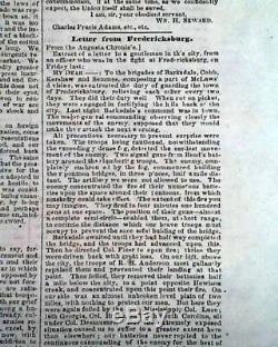 Rare CONFEDERATE Battle of Fredericksburg Union Defeat 1862 Civil War Newspaper