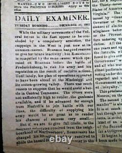 Rare CONFEDERATE Battle of Fredericksburg Union Defeat 1862 Civil War Newspaper