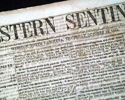 Rare CONFEDERATE Civil War Winston NC North Carolina 1861 Southern Old Newspaper