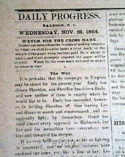 Rare CONFEDERATE Raleigh NC North Carolina CIVIL WAR Nearing End 1864 Newspaper