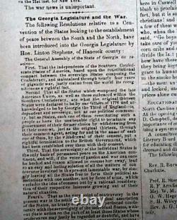 Rare CONFEDERATE Raleigh NC North Carolina Final Months CIVIL WAR 1865 Newspaper