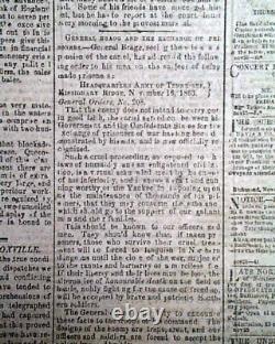 Rare CONFEDERATE VA with Battle of Lookout Mountain Bragg 1863 Civil War Newspaper