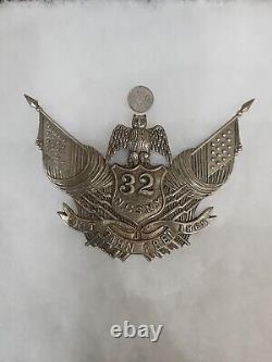 Rare Civil War Silver NG Helmet Plate 32nd New York