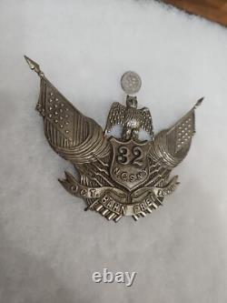 Rare Civil War Silver NG Helmet Plate 32nd New York