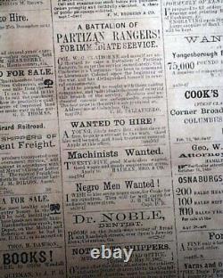 Rare Confederate Columbus GA Muscogee County Georgia 1862 Civil War Newspaper