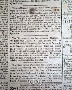 Rare Confederate Post Battle of Gettysburg & More 1863 Civil War South Newspaper