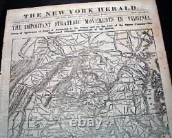 Rare Full Page Civil War Peninsula Campaign Richmond Virginia Map 1862 Newspaper