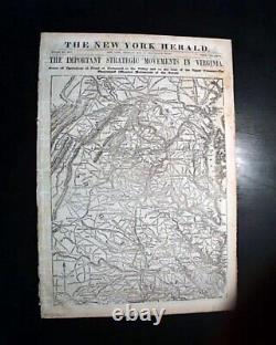 Rare Full Page Civil War Peninsula Campaign Richmond Virginia Map 1862 Newspaper